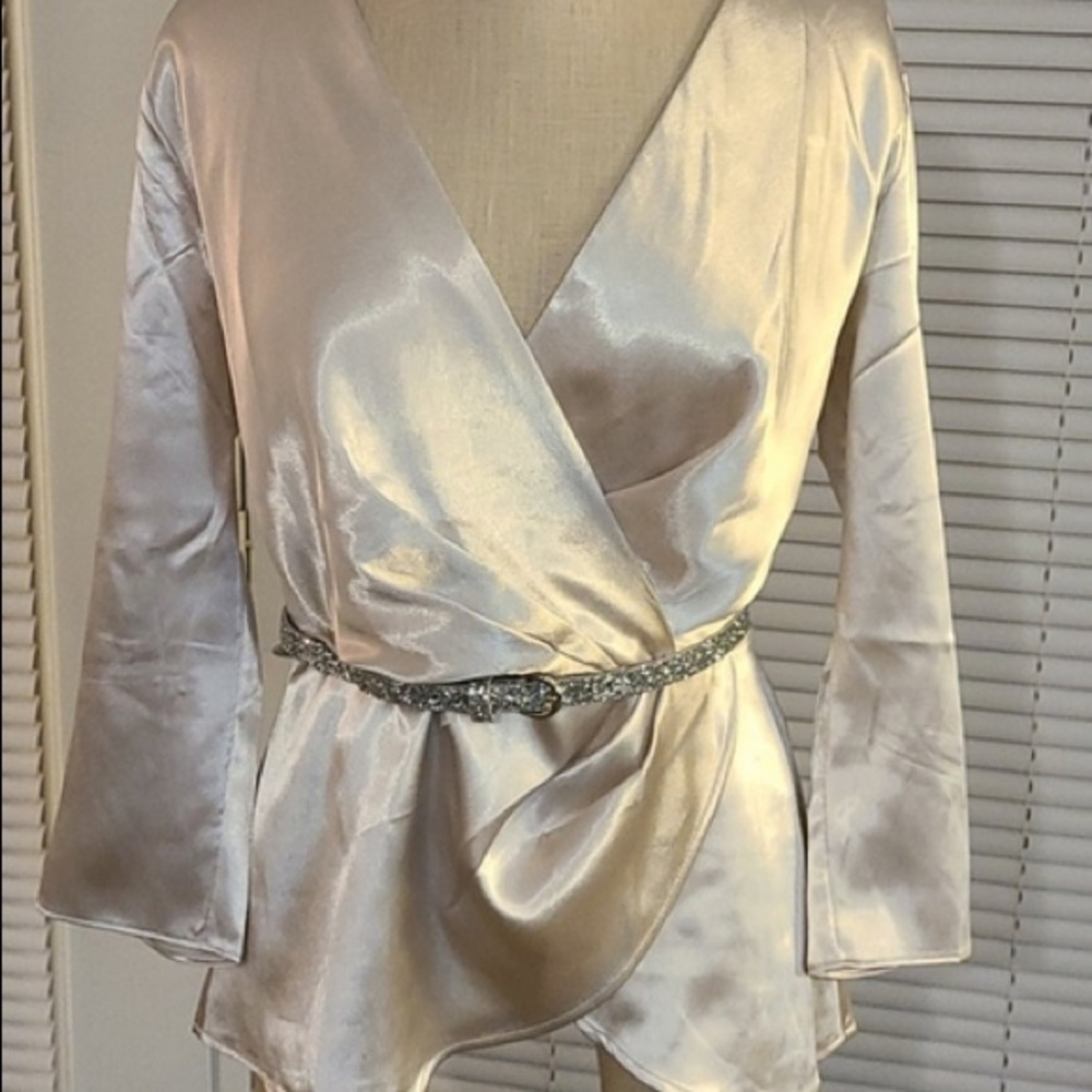 Ann Taylor Satin Champagne wrap shirt